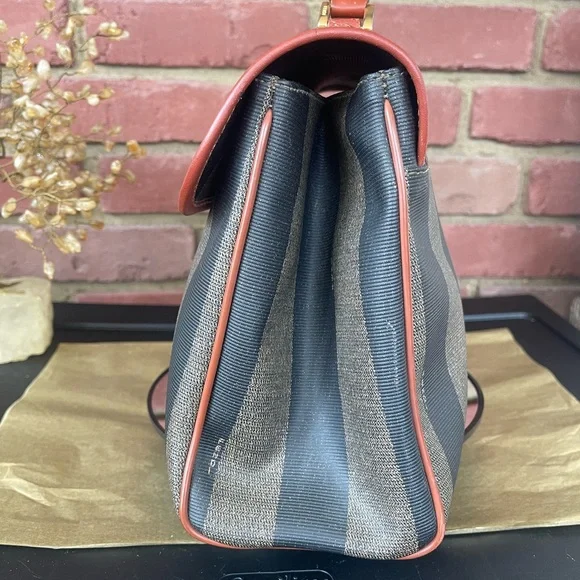 🔥FENDI 🔥VINTAGE 🔥Striped Black and Brown Handbag.🔥 - Picture 5 of 12